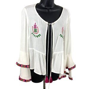 Bleuh Ciel top womens S.NWT boho embroidered/ mirrored trim